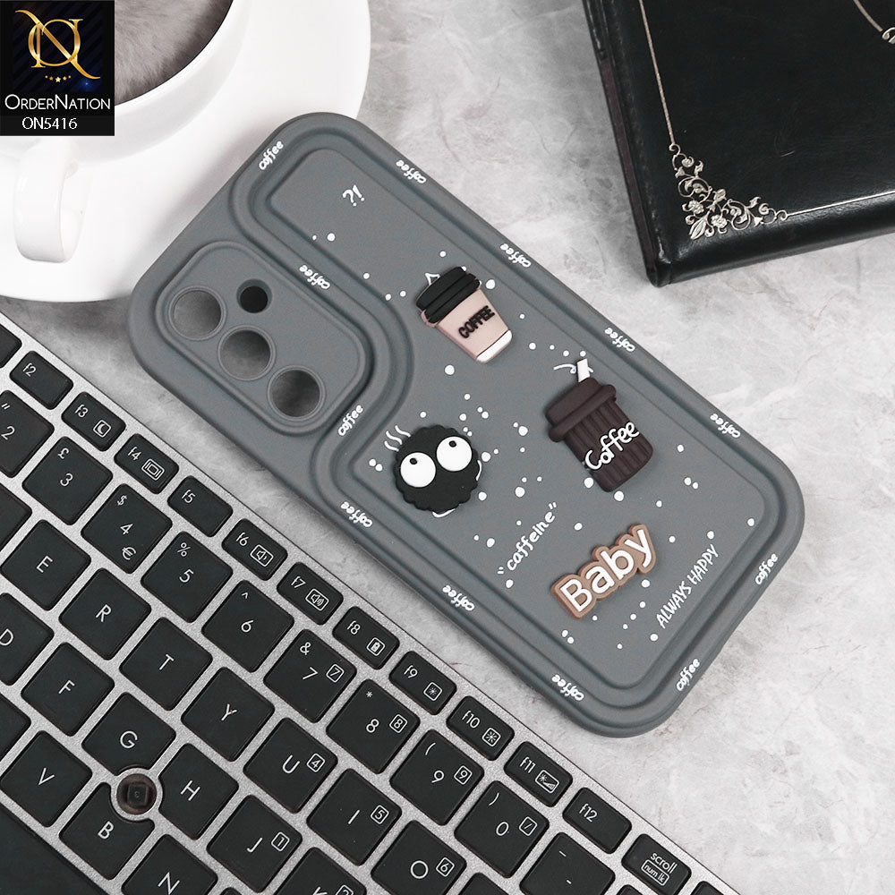 Samsung Galaxy A54 Cover - Gray -  Cute 3D Cartoon Coffee Soft Silicon Case With Camera Protection
