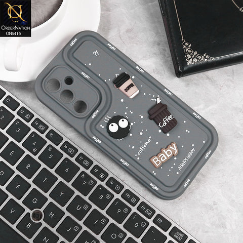 Samsung Galaxy A54 Cover - Gray -  Cute 3D Cartoon Coffee Soft Silicon Case With Camera Protection