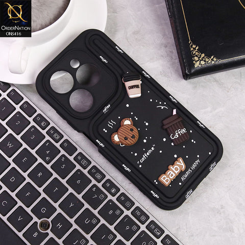 Infinix Infinix Galaxy A34 5G Cover - Black -  Cute 3D Cartoon Coffee Soft Silicon Case With Camera Protection