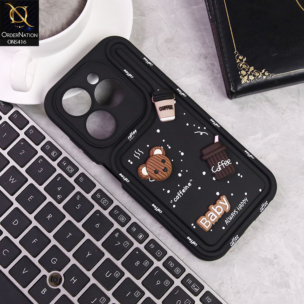 Infinix Smart 8 HD Cover - Black -  Cute 3D Cartoon Coffee Soft Silicon Case With Camera Protection