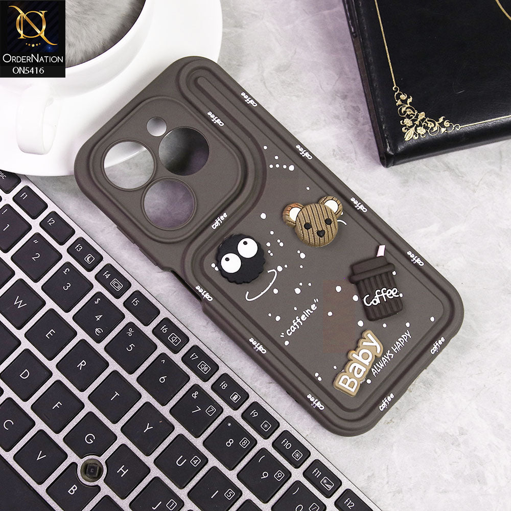Infinix Smart 8 Plus Cover - Brown -  Cute 3D Cartoon Coffee Soft Silicon Case With Camera Protection
