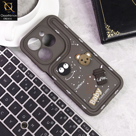 Tecno Spark 20 Cover - Brown -  Cute 3D Cartoon Coffee Soft Silicon Case With Camera Protection