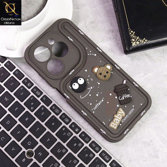 Itel P55 4G Cover - Brown -  Cute 3D Cartoon Coffee Soft Silicon Case With Camera Protection