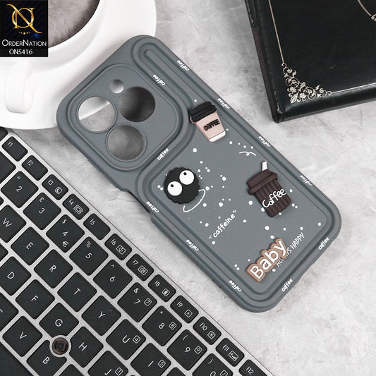 Tecno Pop 8 Cover - Gray -  Cute 3D Cartoon Coffee Soft Silicon Case With Camera Protection