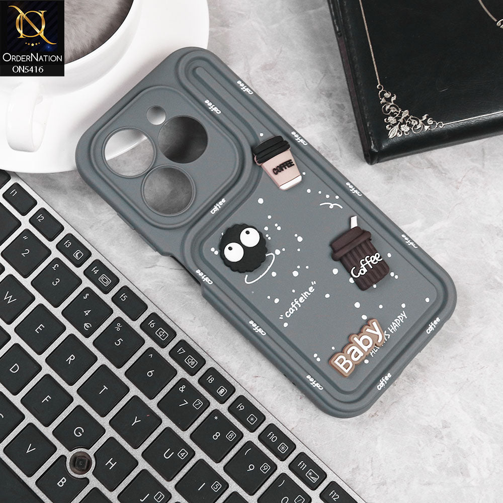 Infinix Smart 8 Plus Cover - Gray -  Cute 3D Cartoon Coffee Soft Silicon Case With Camera Protection
