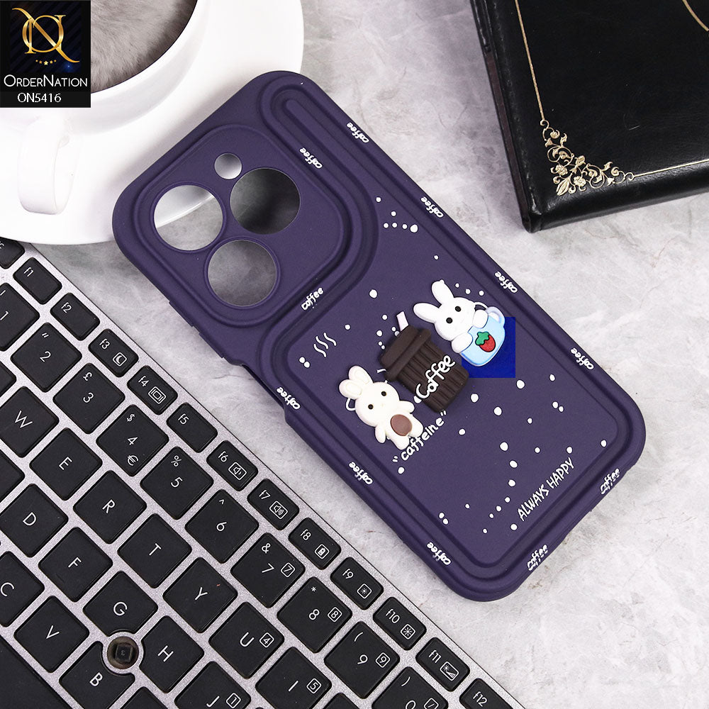 Tecno Spark 20 Cover - Purple -  Cute 3D Cartoon Coffee Soft Silicon Case With Camera Protection