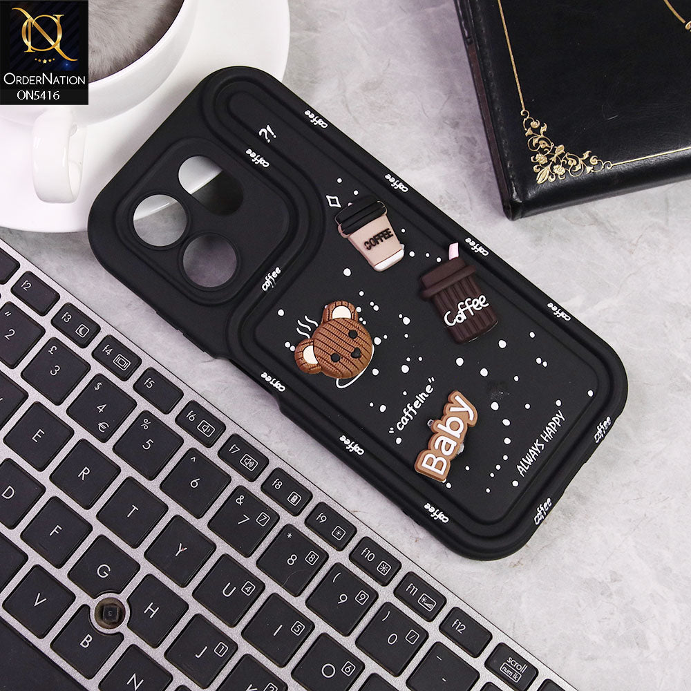 Infinix Smart 9 Cover - Black -  Cute 3D Cartoon Coffee Soft Silicon Case With Camera Protection