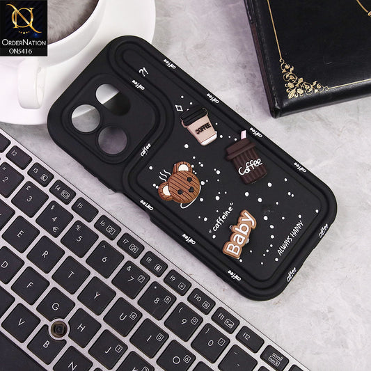 Infinix Smart 9 Cover - Black -  Cute 3D Cartoon Coffee Soft Silicon Case With Camera Protection