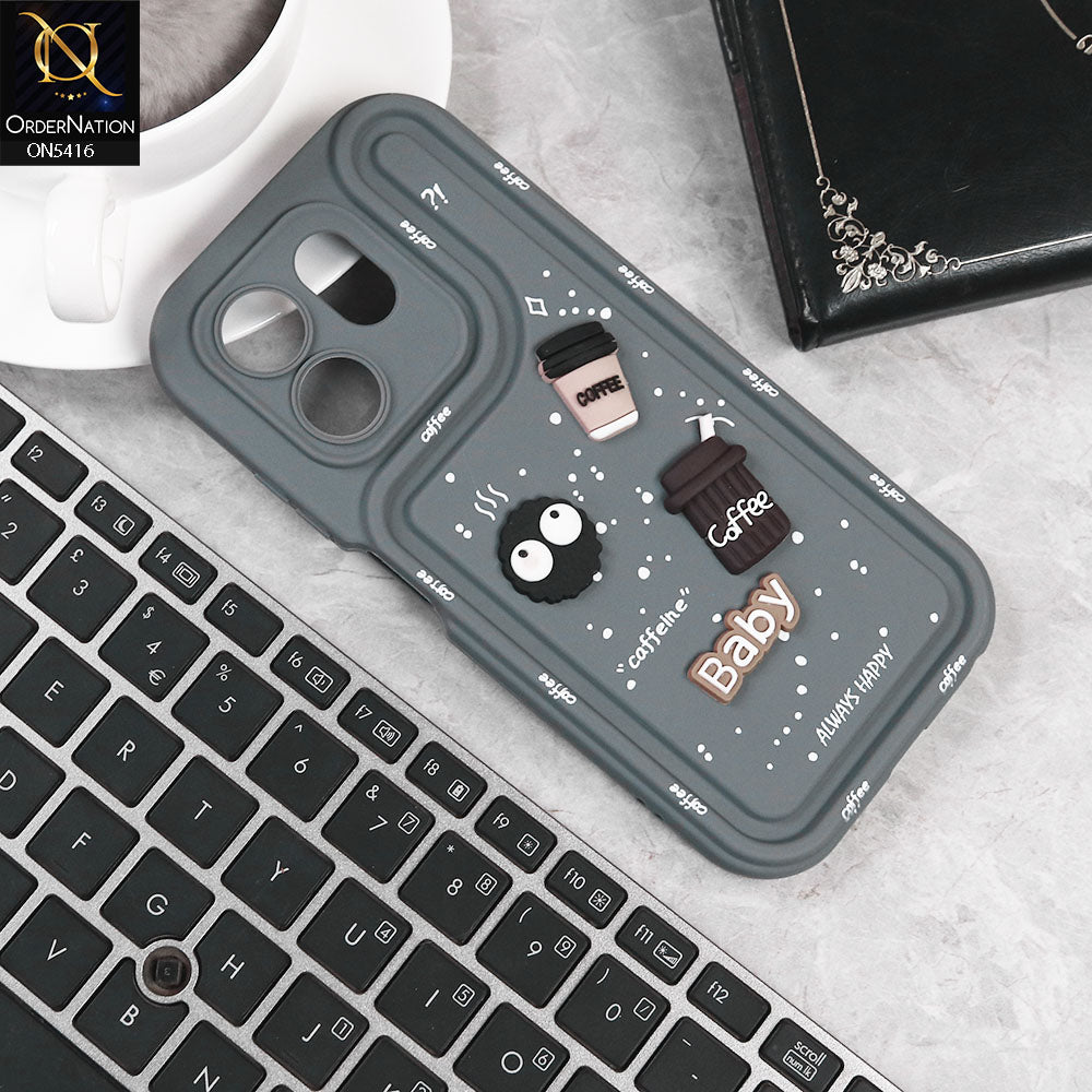 Infinix Smart 9 HD Cover - Gray -  Cute 3D Cartoon Coffee Soft Silicon Case With Camera Protection