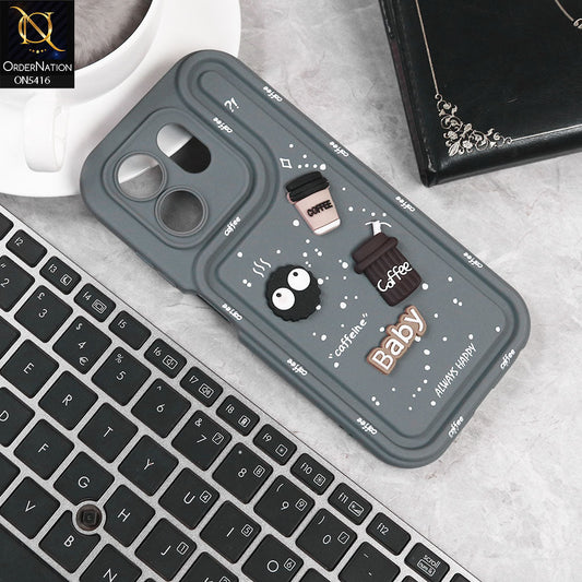 Infinix Smart 9 Cover - Gray -  Cute 3D Cartoon Coffee Soft Silicon Case With Camera Protection
