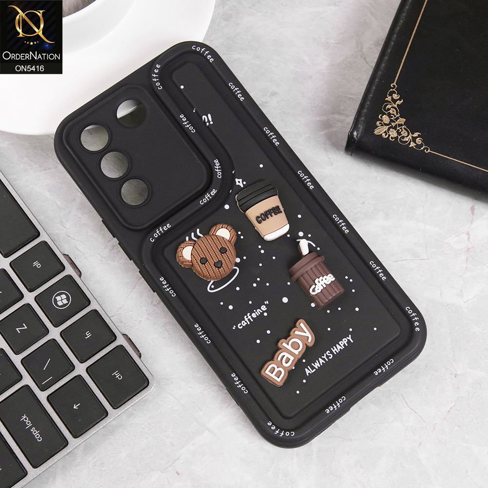 Vivo V27e Cover - Black - Cute 3D Cartoon Coffee Soft Silicon Case With Camera Protection