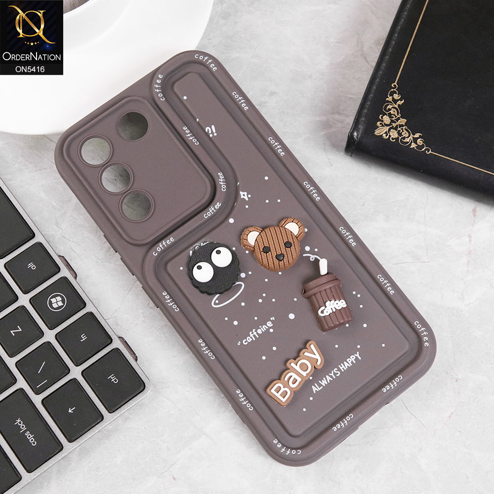 Vivo S16e Cover - Brown - Cute 3D Cartoon Coffee Soft Silicon Case With Camera Protection