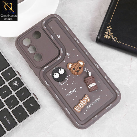 Vivo S16e Cover - Brown - Cute 3D Cartoon Coffee Soft Silicon Case With Camera Protection