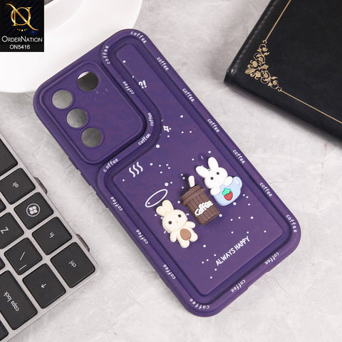 Vivo V27e Cover - Purple - Cute 3D Cartoon Coffee Soft Silicon Case With Camera Protection
