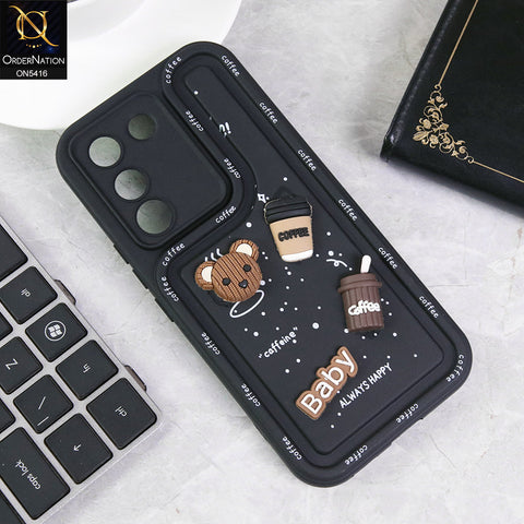 Vivo Y200 5G Cover - Black - Cute 3D Cartoon Coffee Soft Silicon Case With Camera Protection