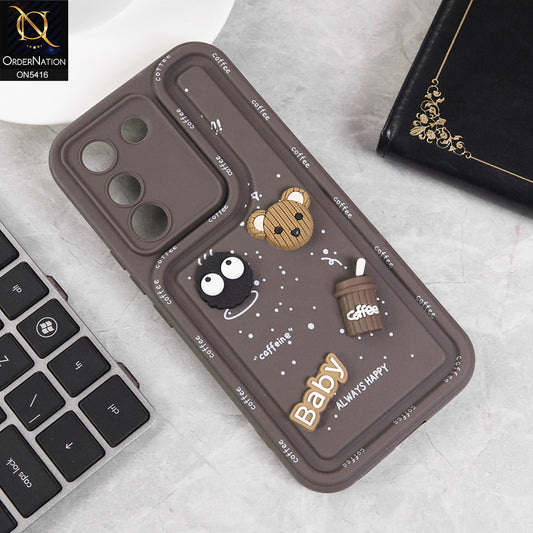 Vivo Y200 5G Cover - Brown - Cute 3D Cartoon Coffee Soft Silicon Case With Camera Protection