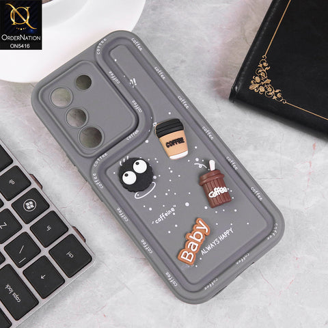 Vivo Y200 5G Cover - Gray - Cute 3D Cartoon Coffee Soft Silicon Case With Camera Protection