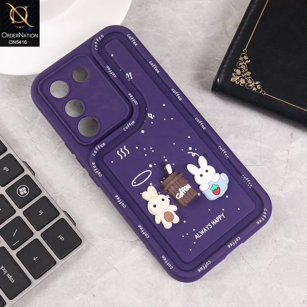 Vivo Y200 5G Cover - Purple - Cute 3D Cartoon Coffee Soft Silicon Case With Camera Protection