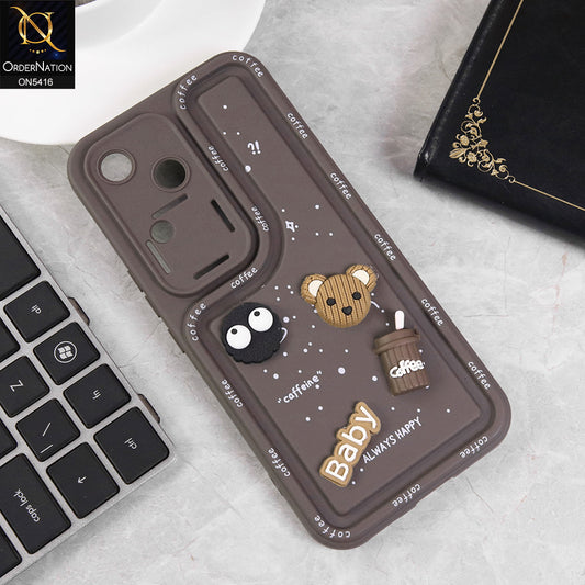 Vivo S18 Cover - Brown - Cute 3D Cartoon Coffee Soft Silicon Case With Camera Protection