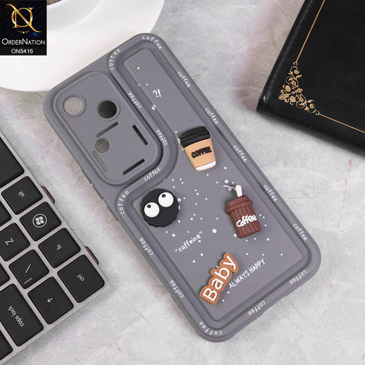 Vivo S18 Cover - Gray - Cute 3D Cartoon Coffee Soft Silicon Case With Camera Protection