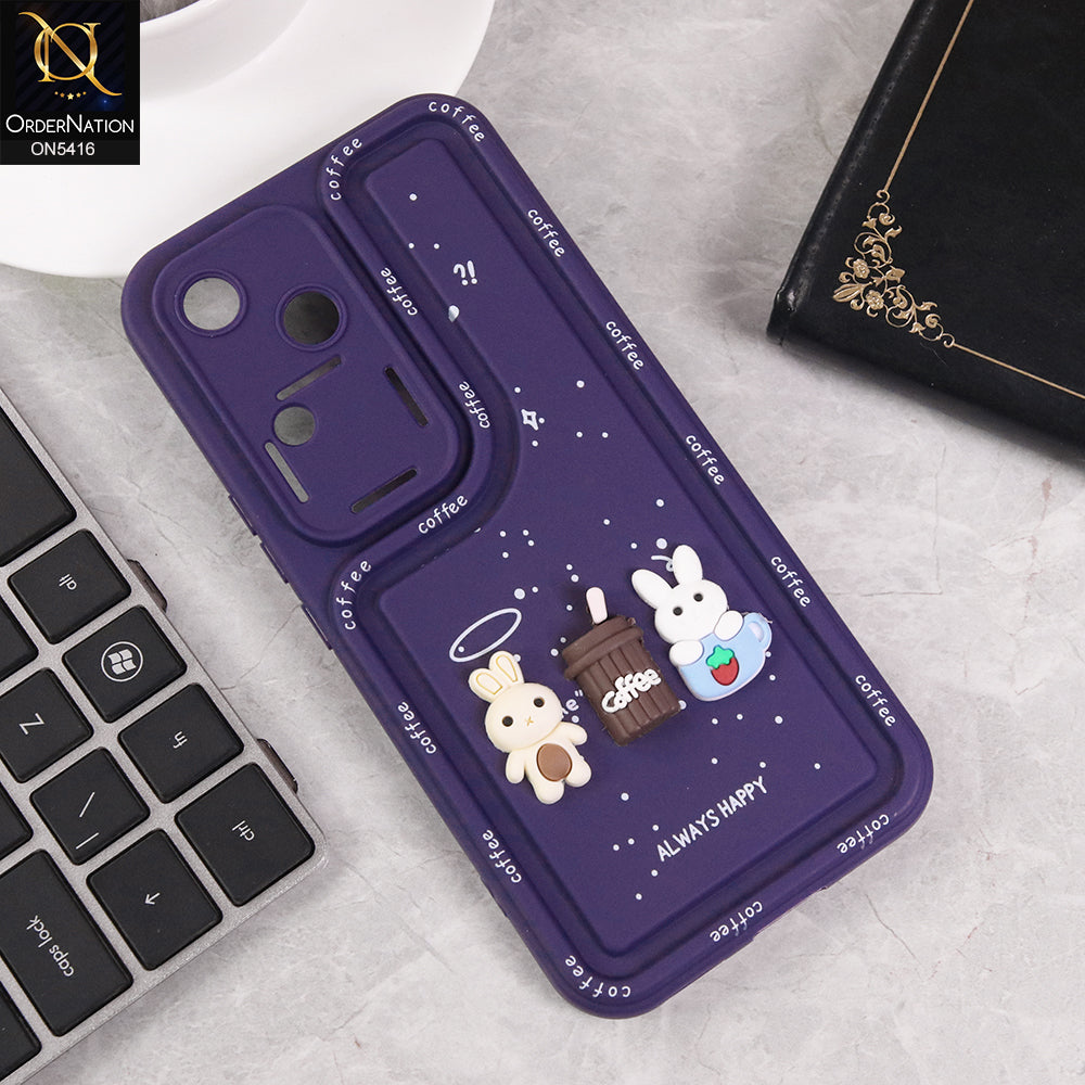 Vivo S18 Cover - Purple - Cute 3D Cartoon Coffee Soft Silicon Case With Camera Protection