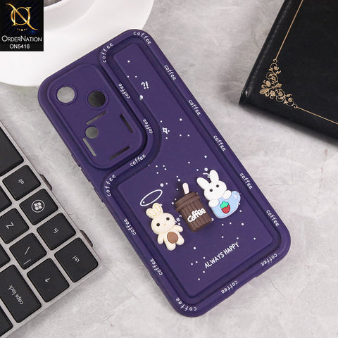 Vivo V30 Cover - Purple - Cute 3D Cartoon Coffee Soft Silicon Case With Camera Protection