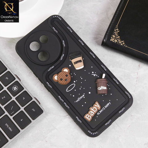 Vivo V30e Cover - Black - Cute 3D Cartoon Coffee Soft Silicon Case With Camera Protection