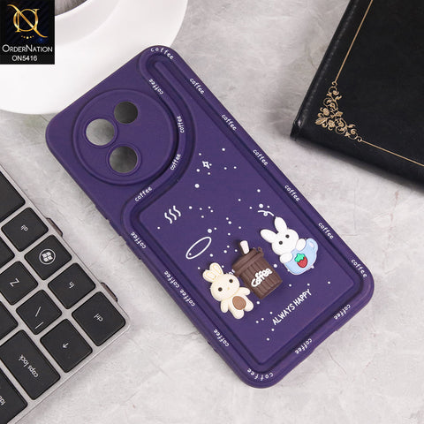 Vivo V30e Cover - Purple - Cute 3D Cartoon Coffee Soft Silicon Case With Camera Protection