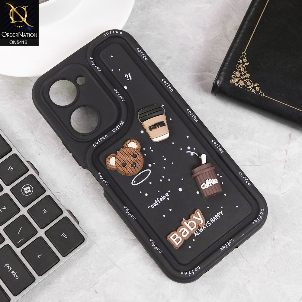 Vivo Y03t Cover - Black - Cute 3D Cartoon Coffee Soft Silicon Case With Camera Protection