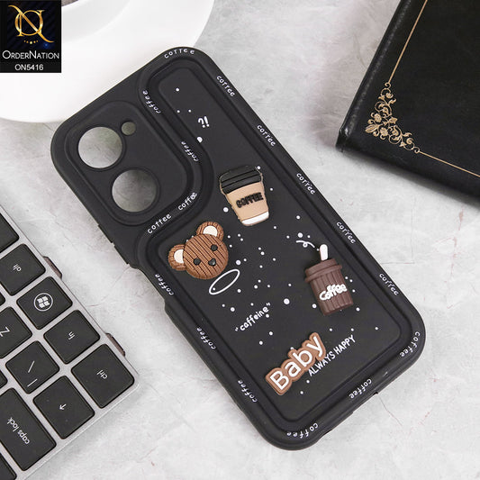 Vivo Y03t Cover - Black - Cute 3D Cartoon Coffee Soft Silicon Case With Camera Protection