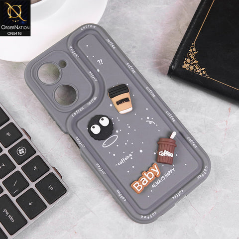 Vivo Y03t Cover - Gray - Cute 3D Cartoon Coffee Soft Silicon Case With Camera Protection