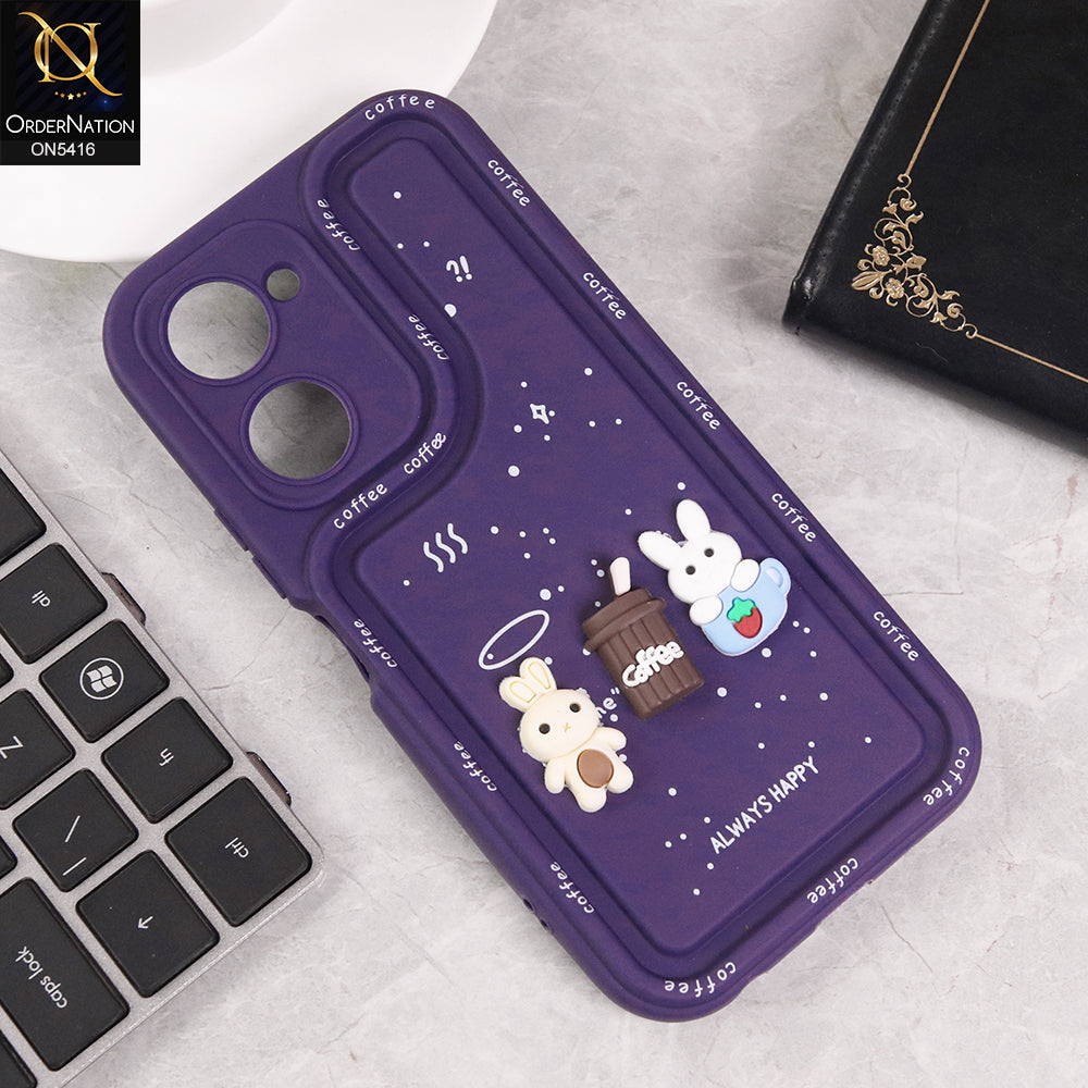 Vivo Y18 Cover - Purple - Cute 3D Cartoon Coffee Soft Silicon Case With Camera Protection