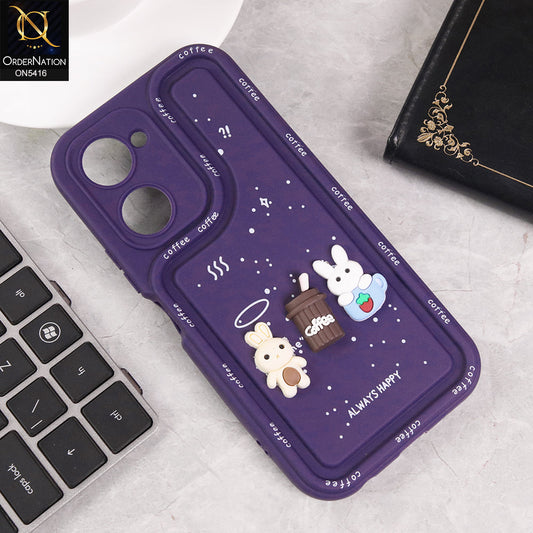 Vivo Y18 Cover - Purple - Cute 3D Cartoon Coffee Soft Silicon Case With Camera Protection