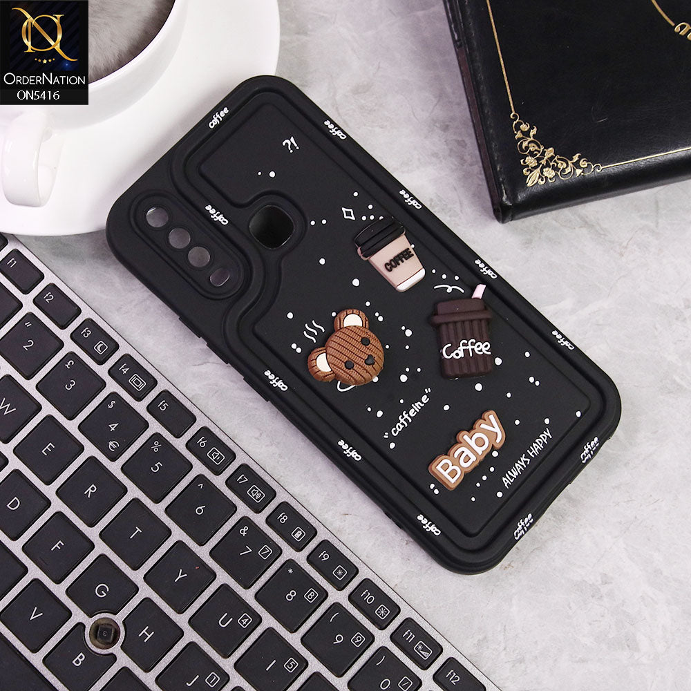 Vivo Y15 Cover - Black -  Cute 3D Cartoon Coffee Soft Silicon Case With Camera Protection