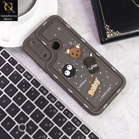 Vivo Y15 Cover - Brown -  Cute 3D Cartoon Coffee Soft Silicon Case With Camera Protection