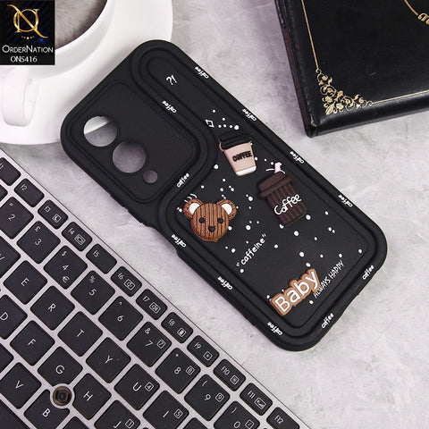 Vivo Y28 5G Cover - Black -  Cute 3D Cartoon Coffee Soft Silicon Case With Camera Protection