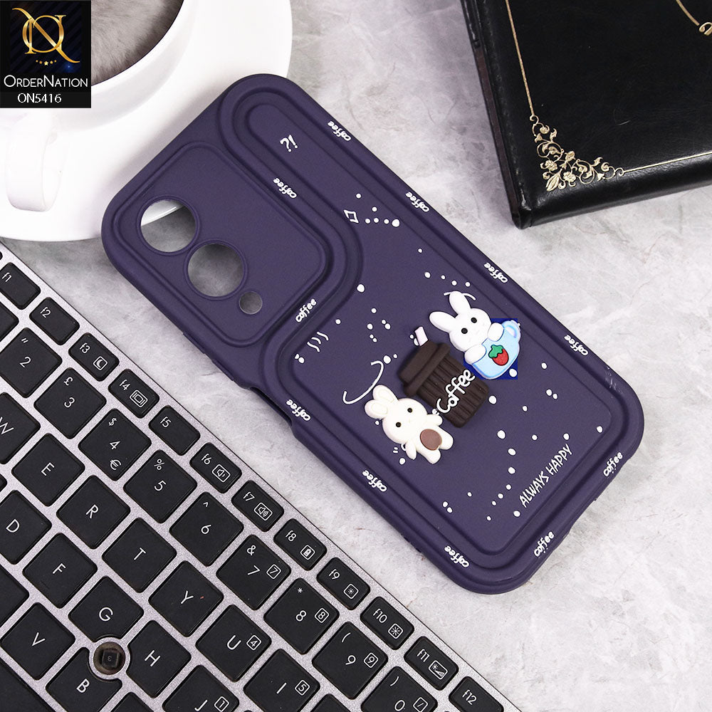 Vivo Y28 5G Cover - Purple -  Cute 3D Cartoon Coffee Soft Silicon Case With Camera Protection