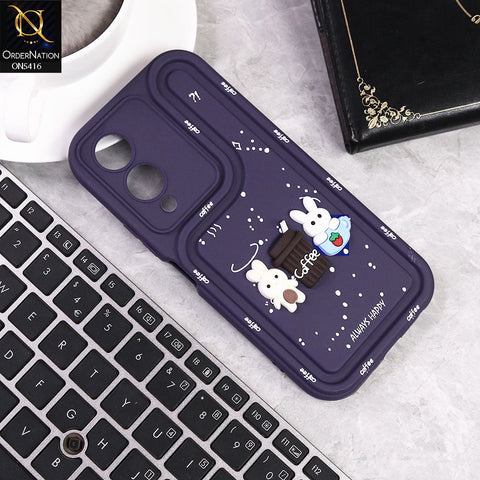 Vivo Y28 5G Cover - Purple -  Cute 3D Cartoon Coffee Soft Silicon Case With Camera Protection