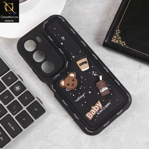 Vivo Y19s Cover - Black - Cute 3D Cartoon Coffee Soft Silicon Case With Camera Protection