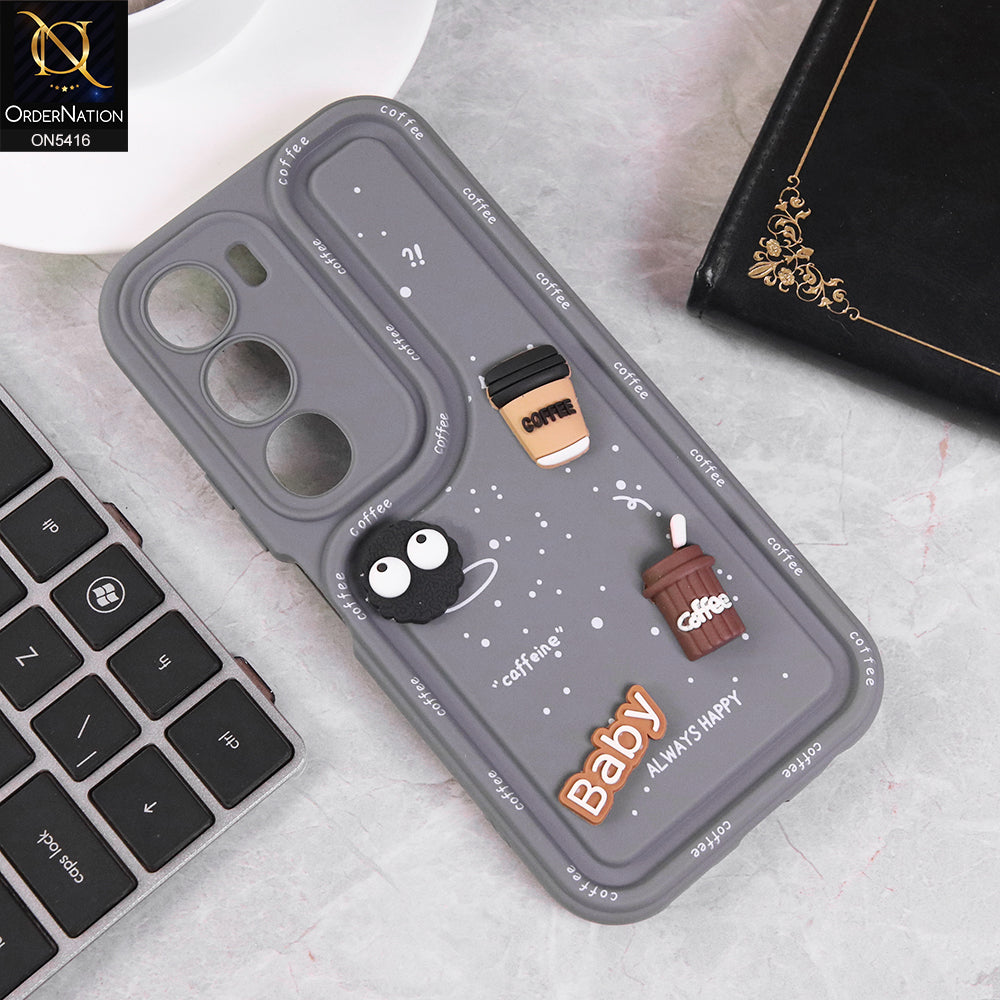 Vivo Y19s Pro Cover - Gray - Cute 3D Cartoon Coffee Soft Silicon Case With Camera Protection