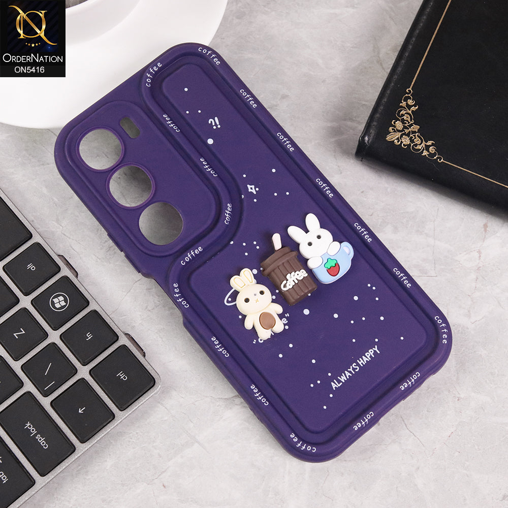 Vivo Y19s Pro Cover - Purple - Cute 3D Cartoon Coffee Soft Silicon Case With Camera Protection
