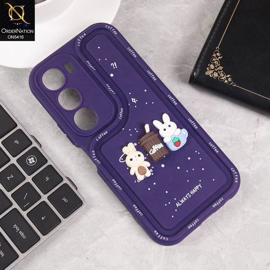 Vivo Y19s Pro Cover - Purple - Cute 3D Cartoon Coffee Soft Silicon Case With Camera Protection