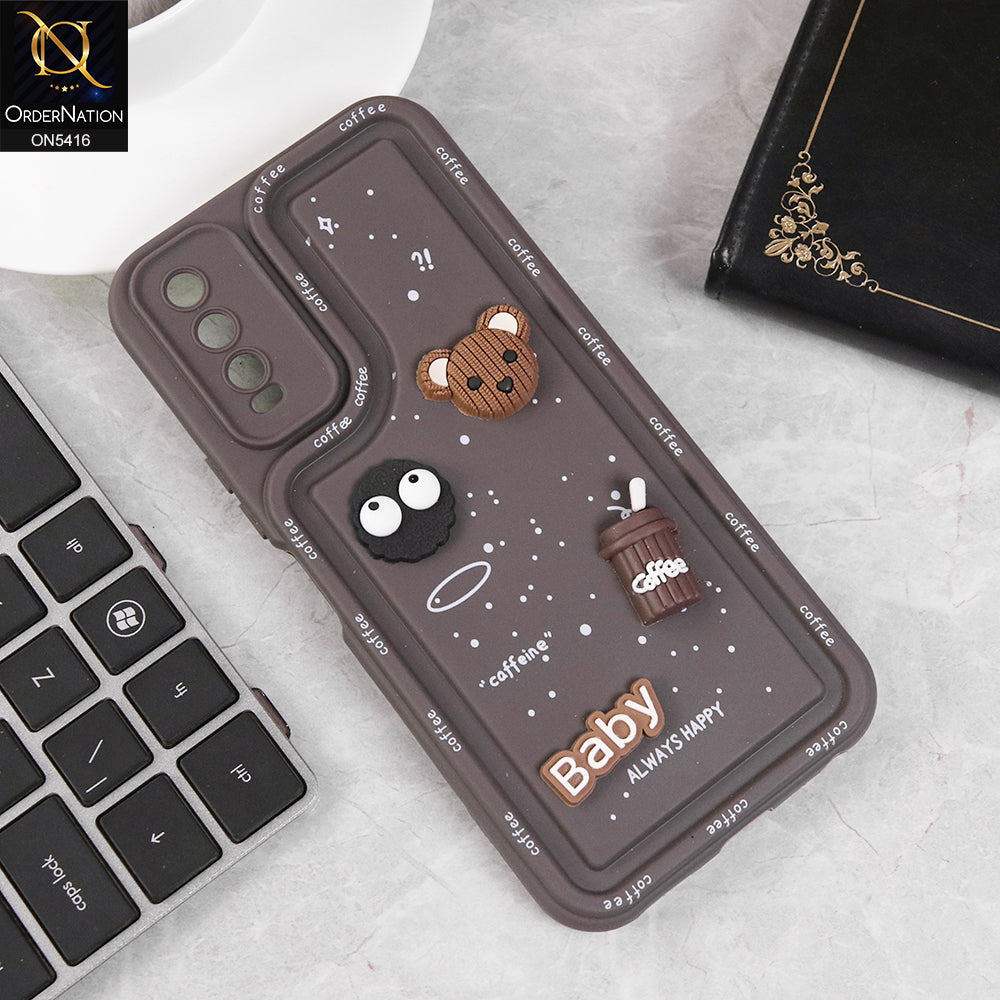 Vivo Y12a Cover - Brown - Cute 3D Cartoon Coffee Soft Silicon Case With Camera Protection