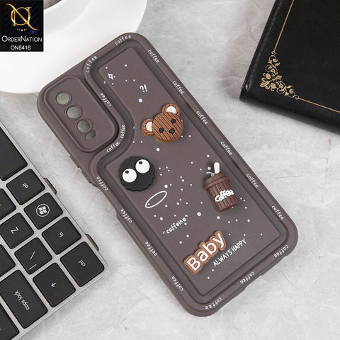 Vivo Y20a Cover - Brown - Cute 3D Cartoon Coffee Soft Silicon Case With Camera Protection