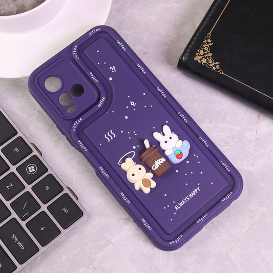 Vivo Y21s Cover - Purple - Cute 3D Cartoon Coffee Soft Silicon Case With Camera Protection