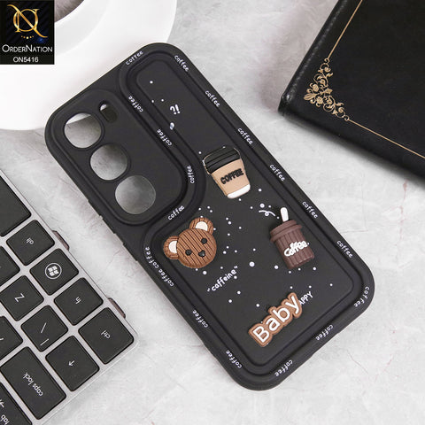 Vivo V40 Lite (IDN) Cover - Black - Cute 3D Cartoon Coffee Soft Silicon Case With Camera Protection