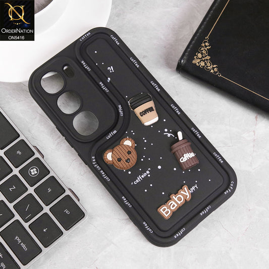 Vivo Y300 Cover - Black - Cute 3D Cartoon Coffee Soft Silicon Case With Camera Protection