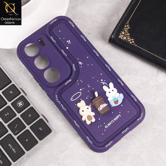 Vivo V40 Lite (IDN) Cover - Purple - Cute 3D Cartoon Coffee Soft Silicon Case With Camera Protection