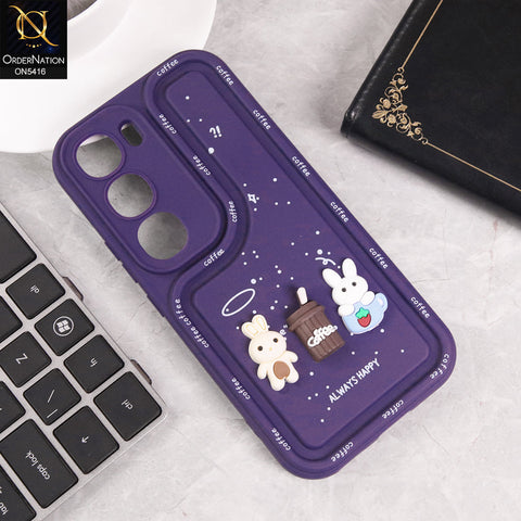 Vivo V40 Lite (IDN) Cover - Purple - Cute 3D Cartoon Coffee Soft Silicon Case With Camera Protection