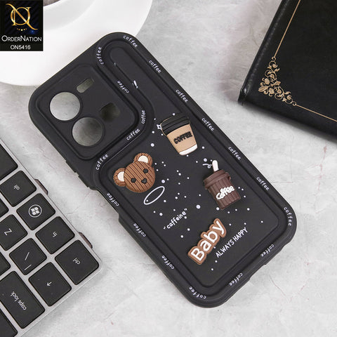 Vivo Y35 Cover - Black - Cute 3D Cartoon Coffee Soft Silicon Case With Camera Protection